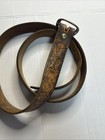 Vintage Brown Genuine Leather Belt 36 Wide 1 5    Length Silver Buckle Man   s