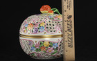 Large Herend Porcelain 5    Round Strawberry Floral Pierced Potpourri Jar 6212