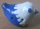 Vintage Handmade Folk Art Ocarina Flute Blue White Bird Whistle 2 5  Long