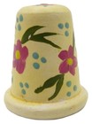 Vintage Hand Painted Wooden Thimble Beige Cream Dark Magenta Floral Flower 1 