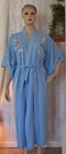 Vtg Japanese Kimono Robe Blue Butterfly Embroidered Made In Japan Lounge Hostess