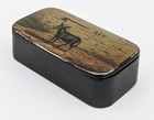 Victorian  axe My Ass  Hand Painted Papier Mache Lacquer Snuff Box C19th