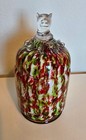 Rare Antique Czech Or Bohemian Art Glass Powder Vanity Jar With Dog Head Finial