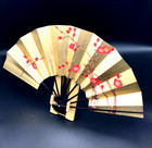 Vintage Japanese Folding Fan Gold Iris Plum Floral Art Painting Interior Sa0598