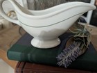 Loon Lake House Hotel Gravy Boat Sauce Server White Green Crest