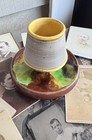 Antique English 1800s Majolica Match Holder Striker Earthy Green Yellow Brown