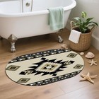 Bathroom Rug Mat Oval Bath Mat Doormat Ethnic Tribal Aztec Beige Black
