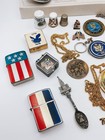 Cellectible Lot Thimbles Spoons Bicentennial Spirit Of 76 Usa Pins Lighters
