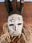 Vintage Hand Carved African Tribal Mask Raffia Fiber Headdress 20  Large