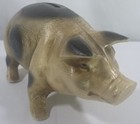 Antique Cast Iron Black tan Piggy Bank 7  Long
