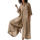 Chic Womens Linen Button Down Long Sleeve Wide Leg Jumpsuit Beach Palazzo Pants