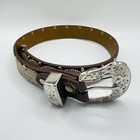 Girl   s Small 24    Ranch Brown Lace  Crystal And Stud Genuine Leather Western Belt