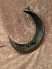 Vintage Japanese Ikebana Cast Iron Crescent Moon Hanging Flower Vase Planter