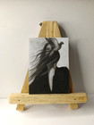 Aceo Original Charcoal Drawing Girl With Dove Wind Hair Portrait Art Ooak