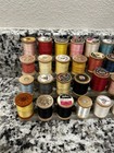 Vintage Thread On Wooden Spools Assorted Brands Used Lot Of 32 Spools