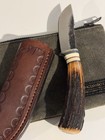 Behring Made Woodcraft Pocket Knife W red Stag Handle-leather Tooled Sheath-new 
