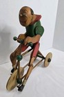 Antique Wooden Boy Riding Bike Mechanical Pull Toy Unknown Maker Rare