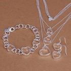 925 Sterling Silver Bridal Wedding Jewelry Set Necklace Bracelet Earrings