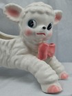 Vintage Napco Ceramic Baby Lamb Pink Bow Planter 7   read