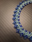 Blue green Glass Hand Sewn Beaded Geometric Necklace With  Matching Earrings 