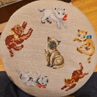 Vintage  Footstool     Hand-stitched Crewel Embroidery 
