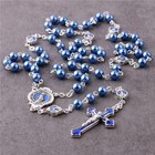 Catholic Town Rosary Blue Glass Pearl Beads Enamel Crucifix And Miraculous Medal