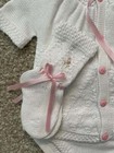 Will beth Sweet Newborn Baby Girl White pink Knit Set Booties Hat Take-me-home