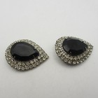 Vintage Musi Shoe Clips Black Pear Shape Rhinestones