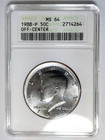 1988-p Kennedy Half Dollar Anacs Ms-64 Struck Off Center Mint Error Toned