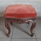 Antique Victorian Footstool In Walnut Wood And Upholstered Fabric Late 1800s