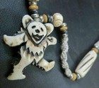 Grateful Dead Dancing Bear Hemp Necklace Bone Beaded Pendant Jerry Garcia 20 