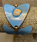 Vintage Signed Kaye Denning Blue Enamel Copper Bracelet Rare Mcm Abstract