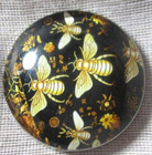 New Lg Glass Dome Pic Button Of Gold Honey Bees On Black Background  30mm