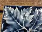 Rare Antique Pottery Tile Blue Maple Leaf