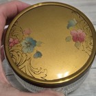 Vintage Glass Vanity Jar Trinket Box Powder Jar Ribbed Glass Base Painted Floral