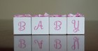Baby White Blocks Set Of Four Hand Painted Pink Letters And Pink Plaid Material
