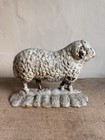 Best Antique Folk Art Sheep Ram Form Doorstop Old Grungy White Paint Cast Iron   