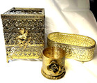 3pc Vintage - 1960 s Gold Filigree - Hollywood Regency Vanity Dresser Items