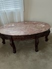 Antique Marble Top Round Coffee Table With End Tables   Plant Tables