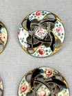 Set Of 4 Antique Victorian Era Pierced Enamel Buttons With Pink Roses - 14 16 