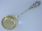 Rare Coin Silver Wood   Hughes Pierced Serving Ladle   Sifter Medallion 3d Face