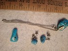 Sterling Silver Turquoise Stones Post Pierced Earrings Vintage Plus Bracelet 