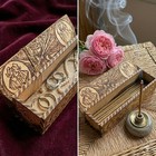 Antique Burnt Wood Flemish Pyrography Box Handmade Brass Art Nouveau Trinket 8x2