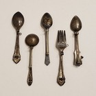 Vintage Sterling Silver Four Miniature Spoons One Fork Brooch Pins Lot Of Five 