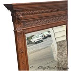Antique 19th C Victorian Carved Oak Lion Head Beveled Wall Mirror Architectural