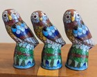 Miniature Owl Cloisonne Vintage Brass Enamel Chinese Animal Figurine Thimble