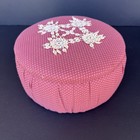 Vtg Padded Fabric Covered Wooden Sewing Notion Box Round 7    Cottagecore Mauve