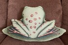 Vtg Tapestry Sitting Green   Brown  Frog On Lily Pad Shaped Accent Pillow