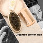 Men s Boar Hair Beard Brush - Soft Bristle Mustache Grooming  Oval Wood Handle