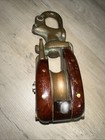 Vintage Teak Wood   Bronze Snap Shackle Snatch Block  Sailing - Boating Delfin